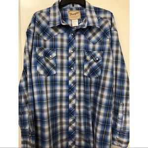 Wrangler Men’s Blue Pearl Snap-Button Shirt
